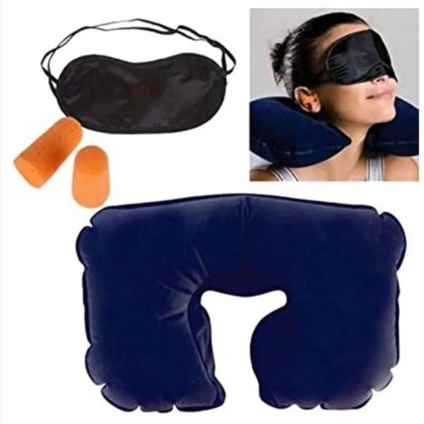 3 In 1 Travel Selection – Multicolor (Neck Pillow, Eye Cover, Earplug)
